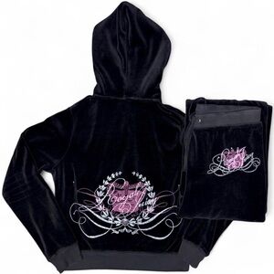 Juicy Couture Black & Pink Rhinestone Logo Tracksuit